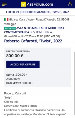 Un Traguardo Straordinario: Roberto Cafarotti e l'Opera Twist all’Asta N.38 di Gigarte Casa d’Aste